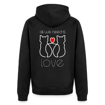 Motiv Süße Katzen Liebe - Unisex Premium Bio Zip Hoodie - Schwarz - Hinten - Nico (187cm)