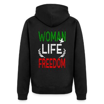 Woman Life Freedom Frauen Rechte Iran Gleichheit - Unisex Premium Bio Zip Hoodie - Schwarz - Hinten - Nico (187cm)