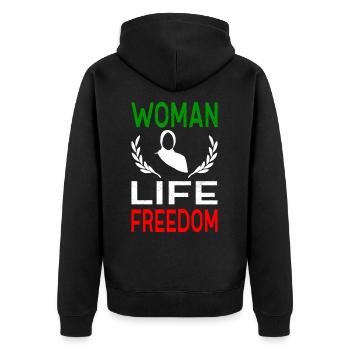 Woman Life Freedom Iran Frauen Rechte Freiheit - Unisex Premium Bio Zip Hoodie - Schwarz - Hinten - Nico (187cm)