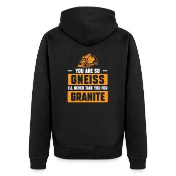 Lustiger Gneis Rock-Humor für einen - Unisex Premium Bio Zip Hoodie - Schwarz - Hinten - Nico (187cm)