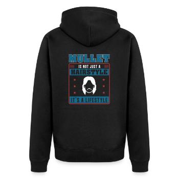 Retro American Vokuhila Lifestyle A Redneck - Unisex Premium Bio Zip Hoodie - Schwarz - Hinten - Nico (187cm)