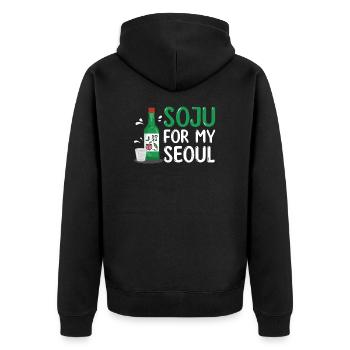 Soju For My Seoul Lustiges Soju Koreanisches - Unisex Premium Bio Zip Hoodie - Schwarz - Hinten - Nico (187cm)
