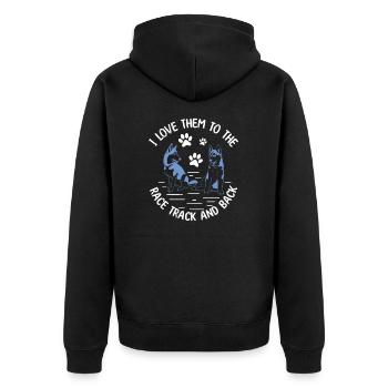 I Love Them To The Race Track And Back Mushing - Unisex Premium Bio Zip Hoodie - Schwarz - Hinten - Nico (187cm)