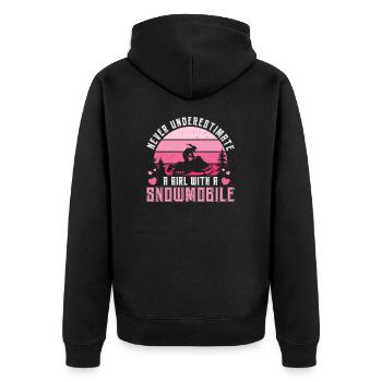 Retro Snowmobile Rider For Snocross Racing Girl - Unisex Premium Organic Zip Hoodie - black - Back - Nico (187cm)