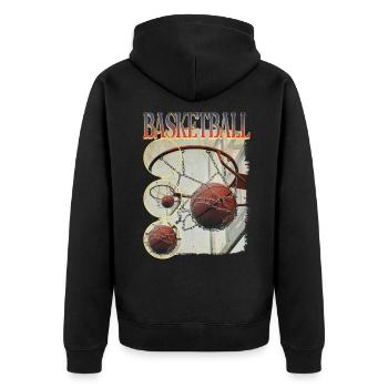 Basketball Basketballer Korb Dunking Sport Vintage - Unisex Premium Bio Zip Hoodie - Schwarz - Hinten - Nico (187cm)