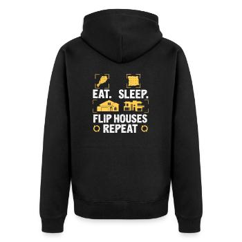 Essen Sie schlafen Lustiger Immobilien-Humor für - Unisex Premium Bio Zip Hoodie - Schwarz - Hinten - Nico (187cm)
