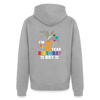 Je suis 2 anniversaire garçon pterodactylus 2 ans 2ème - Veste à capuche bio Premium Unisexe - gris chiné - Dos - Nico (187cm)