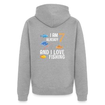 I Am Already 7 And I Love Fishing 7 Years Old 7th - Veste à capuche bio Premium Unisexe - gris chiné - Dos - Nico (187cm)