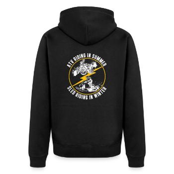 ATV Riding in Summer Sled Riding In Winter - Unisex Premium Organic Zip Hoodie - black - Back - Nico (187cm)