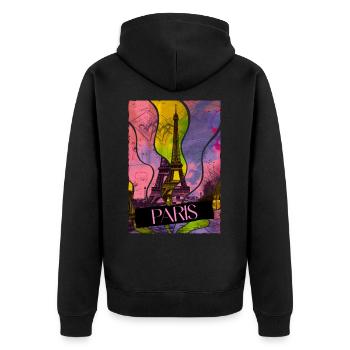 Paris, France, Ville, Horizon, Tour Eiffel, Coloré - Veste à capuche bio Premium Unisexe - noir - Dos - Nico (187cm)