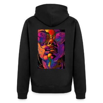 Frau Sonnenbrille Kunst Mode Modern Trend Bunt - Unisex Premium Bio Zip Hoodie - Schwarz - Hinten - Nico (187cm)