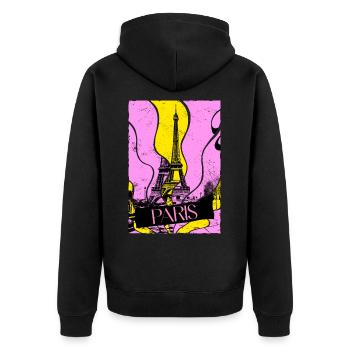 Paris France City Skyline Tour Eiffel Vintage - Veste à capuche bio Premium Unisexe - noir - Dos - Nico (187cm)