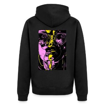 Frau Sonnenbrille Kunst Mode Modern Trend Bunt - Unisex Premium Bio Zip Hoodie - Schwarz - Hinten - Nico (187cm)