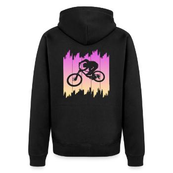 biken - Unisex Premium Bio Zip Hoodie - Schwarz - Hinten - Nico (187cm)