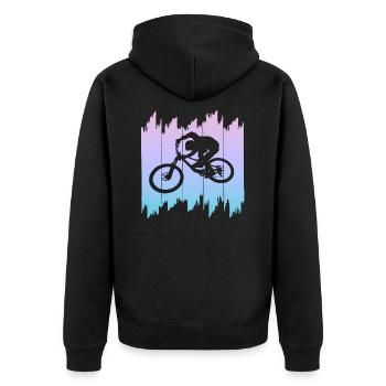 Bike, Fahrrad, Downhill - Unisex Premium Bio Zip Hoodie - Schwarz - Hinten - Nico (187cm)