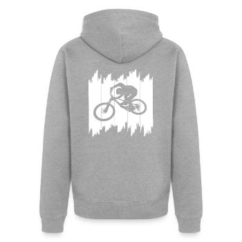 biken downhill bmx - Unisex Premium Bio Zip Hoodie - Grau meliert - Hinten - Nico (187cm)
