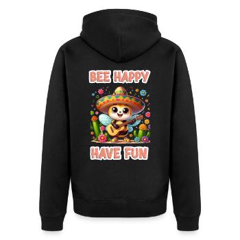 Bee Happy - Have Fun 1 - Unisex Premium Bio Zip Hoodie - Schwarz - Hinten - Nico (187cm)