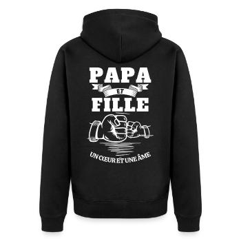 Vatertag T-Shirt - Papa und Tochter Herz Seele - Unisex Premium Bio Zip Hoodie - Schwarz - Hinten - Nico (187cm)