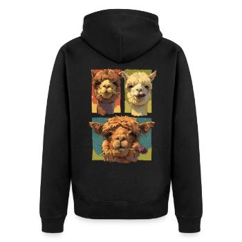 Trio d’alpaga mignon, Visages drôles d’alpaga, Coloré - Veste à capuche bio Premium Unisexe - noir - Dos - Nico (187cm)