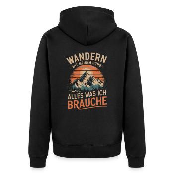 Wandern mit meinem Hund Camping Outdoor - Unisex Premium Bio Zip Hoodie - Schwarz - Hinten - Nico (187cm)