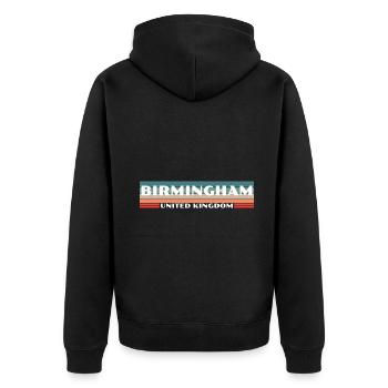 Birmingham UK Britisch Brite - Unisex Premium Bio Zip Hoodie - Schwarz - Hinten - Nico (187cm)