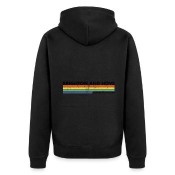 Brighton And Hove UK Vintage Britisch Brite - Unisex Premium Bio Zip Hoodie - Schwarz - Hinten - Nico (187cm)