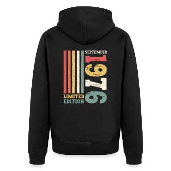 Édition limitée Septembre 1976 46e anniversaire - Veste à capuche bio Premium Unisexe - noir - Dos - Nico (187cm)