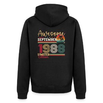 Awesome September 1988 34. Geburtstag Geschenk - Unisex Premium Bio Zip Hoodie - Schwarz - Hinten - Nico (187cm)