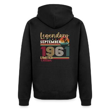 Legendary September 1961 61st birthday gift - Unisex Premium Organic Zip Hoodie - black - Back - Nico (187cm)