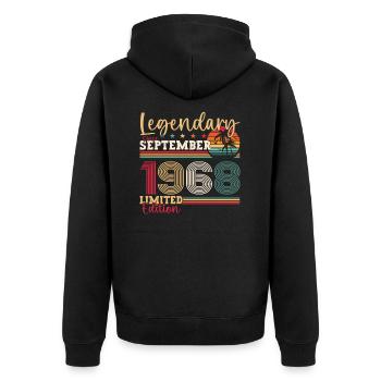 Legendary September 1968 54th birthday gift - Unisex Premium Organic Zip Hoodie - black - Back - Nico (187cm)