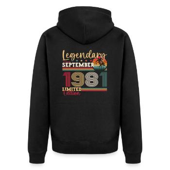 Legendary September 1981 41st birthday gift - Unisex Premium Organic Zip Hoodie - black - Back - Nico (187cm)