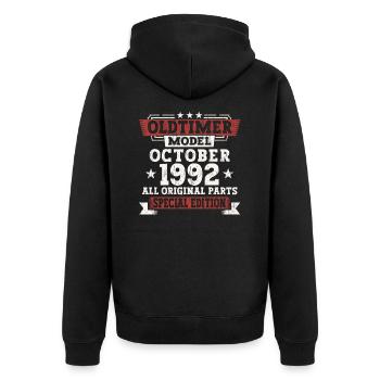 Oldtimer Octobre 1992 Cadeau du 30e anniversaire - Veste à capuche bio Premium Unisexe - noir - Dos - Nico (187cm)