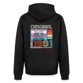 Oktober Jahrgang 1991 31. Geburtstag Geschenk Tape - Unisex Premium Bio Zip Hoodie - Schwarz - Hinten - Nico (187cm)