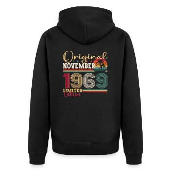 Original November 1969 53rd Birthday Gift - Unisex Premium Organic Zip Hoodie - black - Back - Nico (187cm)
