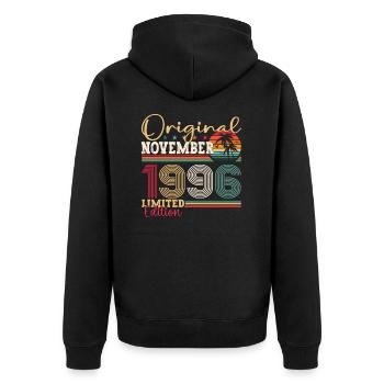 Original November 1996 26th Birthday Gift - Unisex Premium Organic Zip Hoodie - black - Back - Nico (187cm)