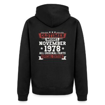 Oldtimer Novembre 1978 cadeau de 44ème anniversaire - Veste à capuche bio Premium Unisexe - noir - Dos - Nico (187cm)