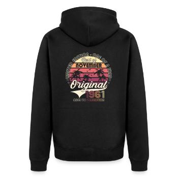 Original November 1961 61st birthday gift - Unisex Premium Organic Zip Hoodie - black - Back - Nico (187cm)