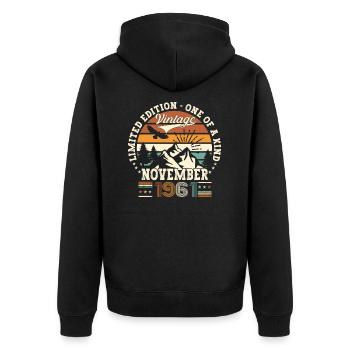 Original November 1961 61st birthday gift - Unisex Premium Organic Zip Hoodie - black - Back - Nico (187cm)