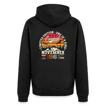 Original November 1961 61st birthday gift - Unisex Premium Organic Zip Hoodie - black - Back - Nico (187cm)