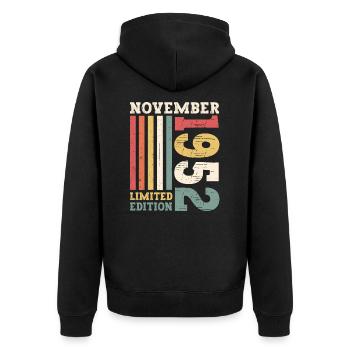 Original November 1952 70th birthday gift - Unisex Premium Organic Zip Hoodie - black - Back - Nico (187cm)