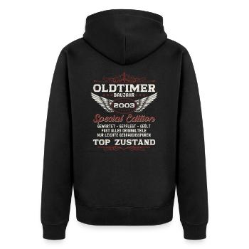 Oldtimer Jahrgang 2003 19. Geburtstag Geschenk fun - Unisex Premium Bio Zip Hoodie - Schwarz - Hinten - Nico (187cm)