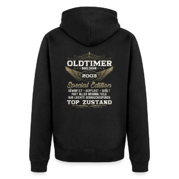 Oldtimer Jahrgang 2003 19. Geburtstag Geschenk fun - Unisex Premium Bio Zip Hoodie - Schwarz - Hinten - Nico (187cm)