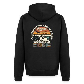 Original November 1961 61st birthday gift - Unisex Premium Organic Zip Hoodie - black - Back - Nico (187cm)