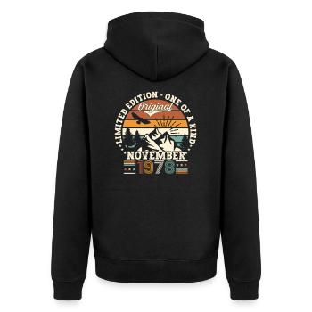 Original November 1978 44th Birthday Gift - Unisex Premium Organic Zip Hoodie - black - Back - Nico (187cm)