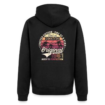 Original December 1961 61st birthday gift - Unisex Premium Organic Zip Hoodie - black - Back - Nico (187cm)