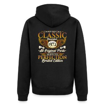 Né en décembre 1972 Cadeau de 50e anniversaire - Veste à capuche bio Premium Unisexe - noir - Dos - Nico (187cm)