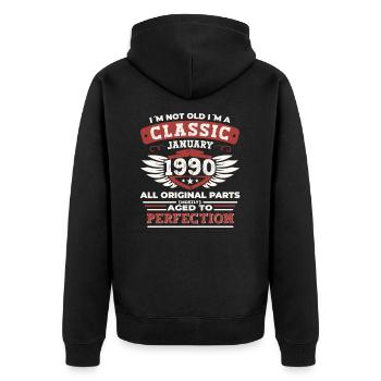 Né le 33 janvier 1990 Homme cadeau - Veste à capuche bio Premium Unisexe - noir - Dos - Nico (187cm)
