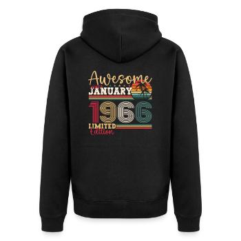 Né en 1966 Janvier 57e anniversaire Homme cadeau - Veste à capuche bio Premium Unisexe - noir - Dos - Nico (187cm)
