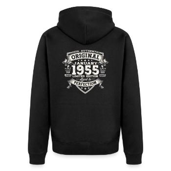 Né en 1955 janvier 68e anniversaire cadeau homme - Veste à capuche bio Premium Unisexe - noir - Dos - Nico (187cm)