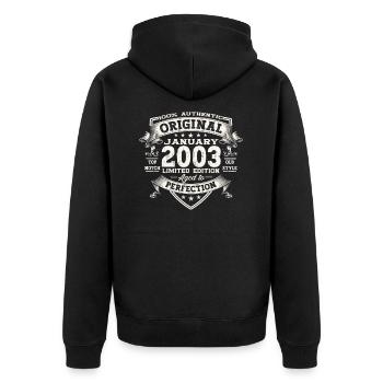 Année 2003 Janvier 20e anniversaire cadeau homme - Veste à capuche bio Premium Unisexe - noir - Dos - Nico (187cm)